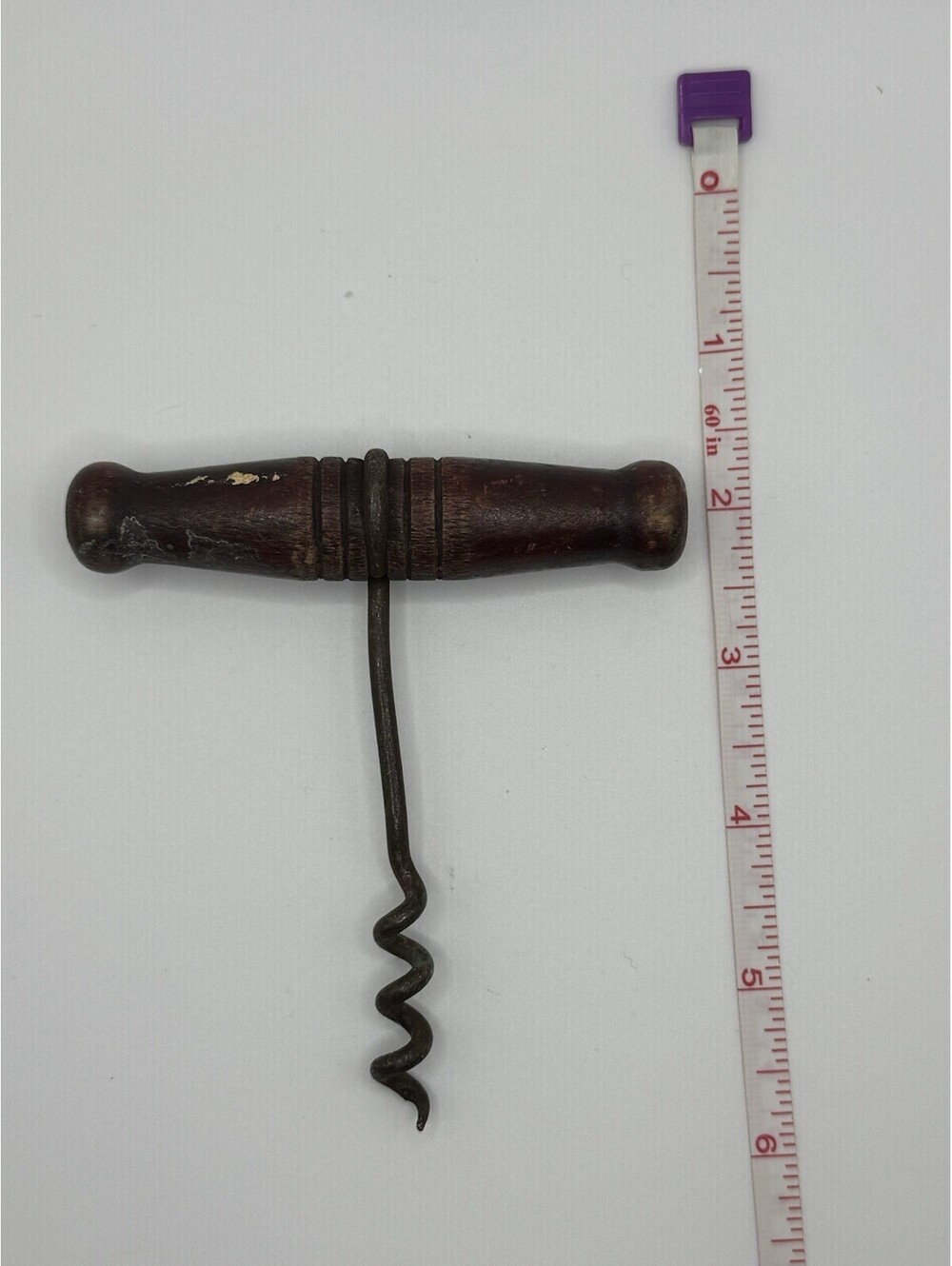 Vintage Corkscrew Opener Metal With Wooden T Handle. unmarked